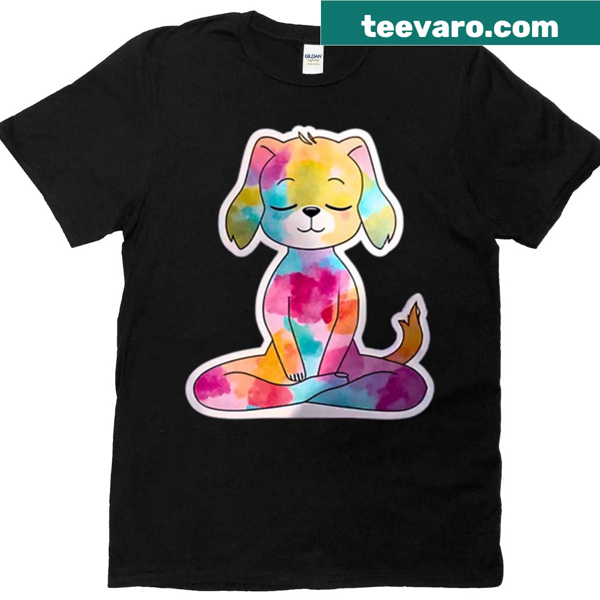 Illustration of a meditating dog in yoga pose — on a men's t-shirt