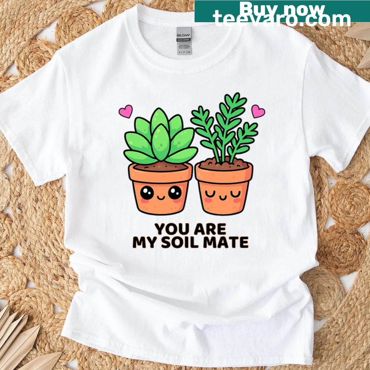 Cute shirt with a succulent love pun in kawaii style — on a men's t-shirt
