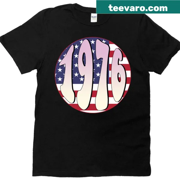 Round badge shirt design featuring the US flag