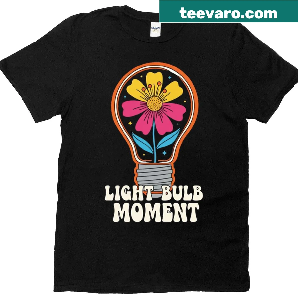 Inspirational t-shirt featuring a light bulb graphic and witty text about creativity — on a men's t-shirt
