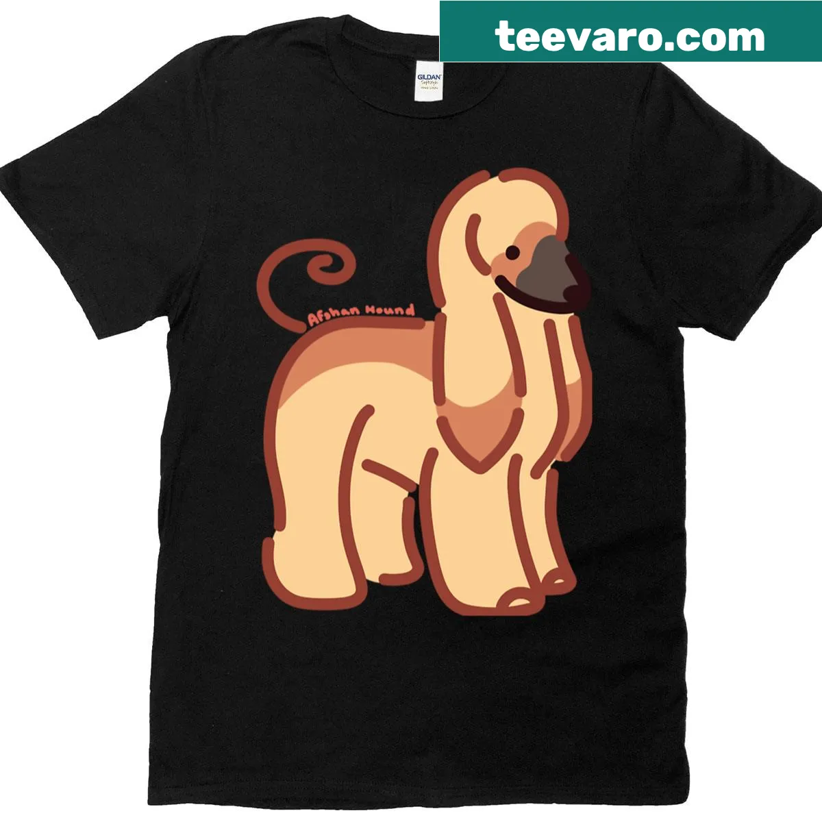 T-shirt featuring a whimsical doodle illustration of an Afghan hound — on a men's t-shirt