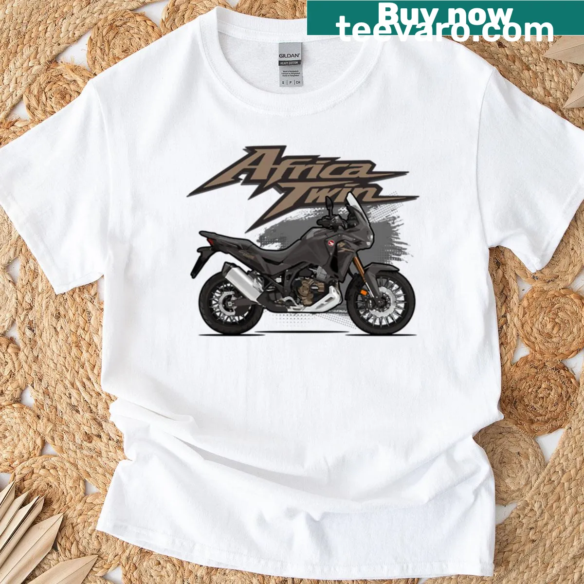 T-shirt featuring a retro illustration of the Africa Twin 1100 motorcycle. — on a men's t-shirt