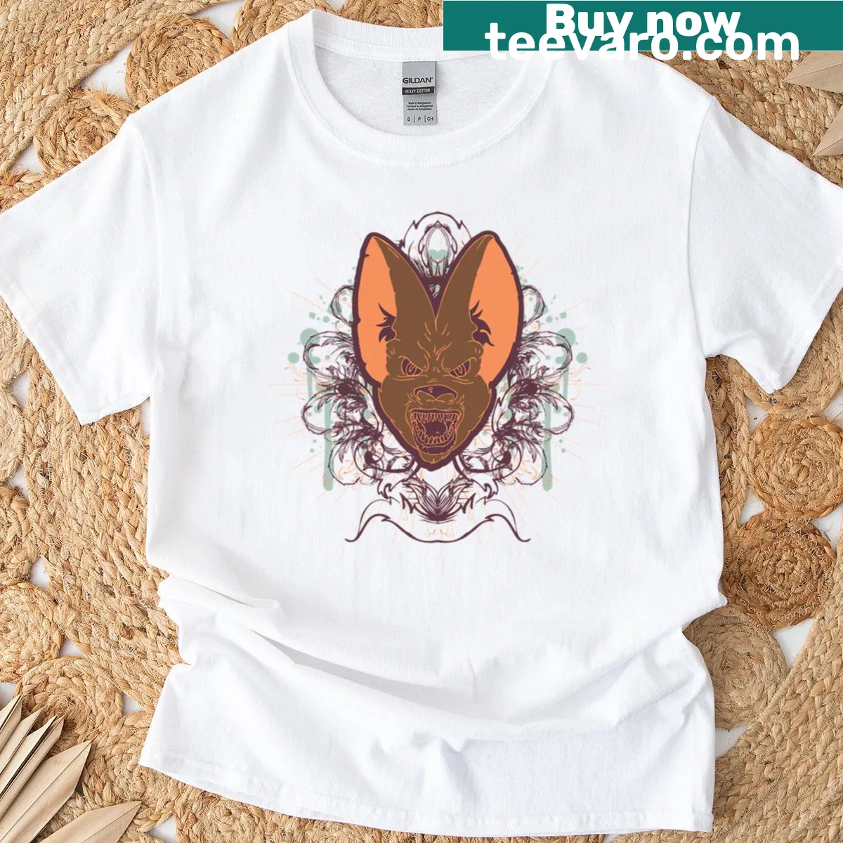 Illustration of an angry dog with a humorous expression on a t-shirt — on a men's t-shirt