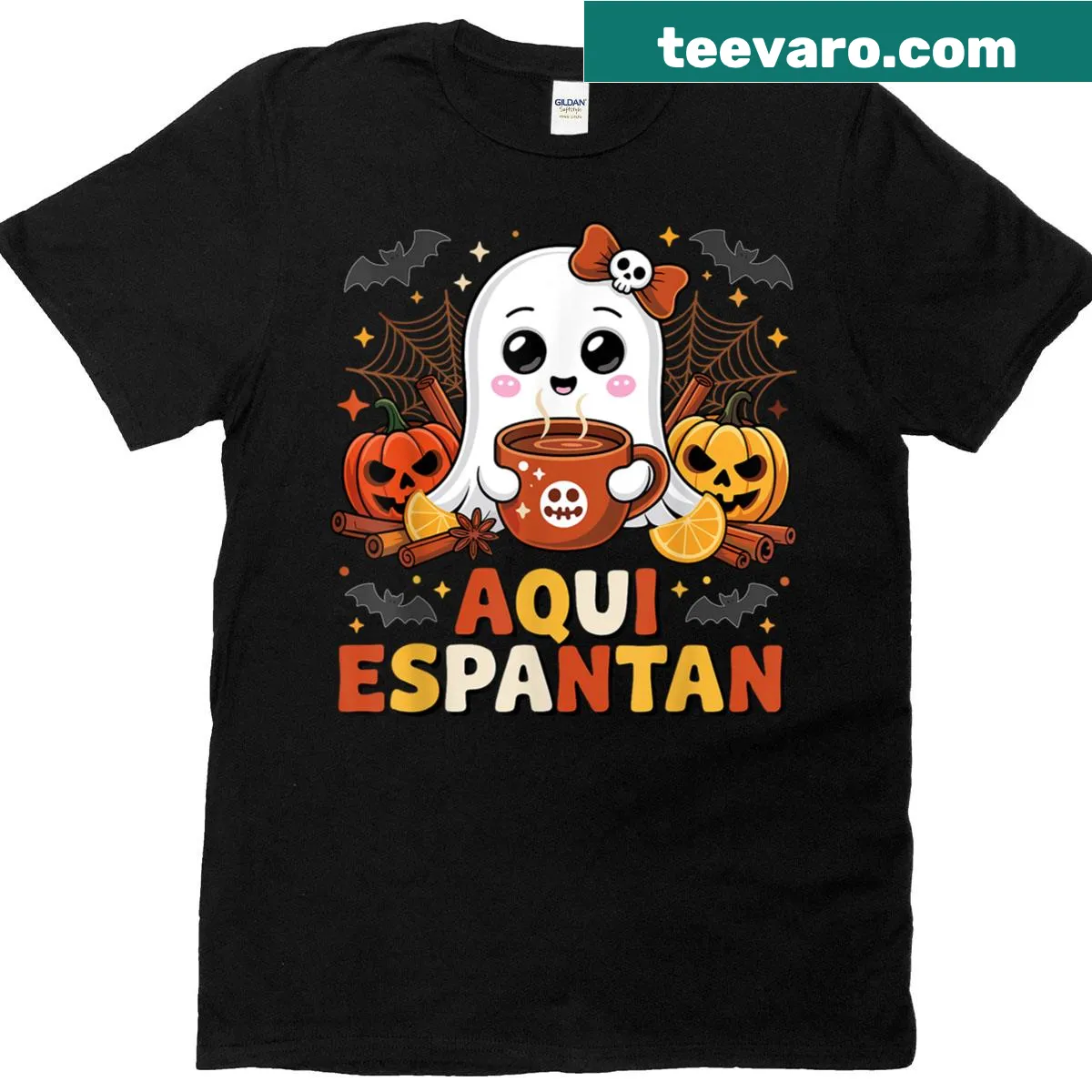 Illustrated ghosts for a Mexican Halloween t-shirt — on a men's t-shirt