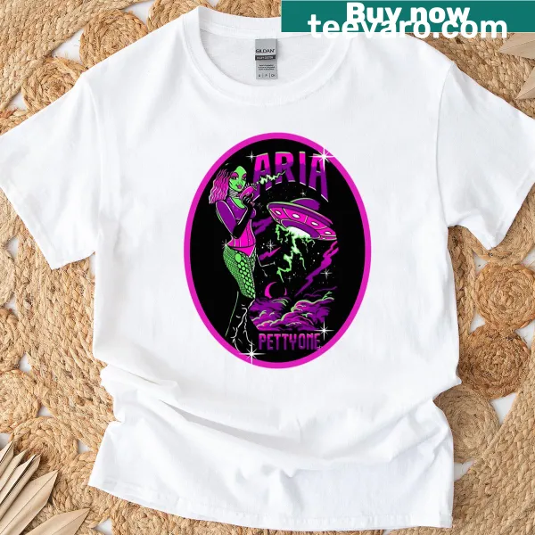 Playful cartoon illustration of Aria Pettyone t-shirt