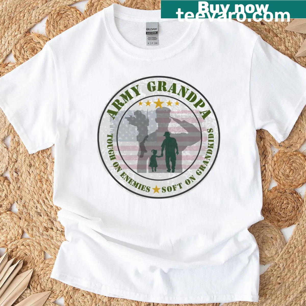 Army Grandpa t-shirt with a heartfelt message about family and service — on a men's t-shirt