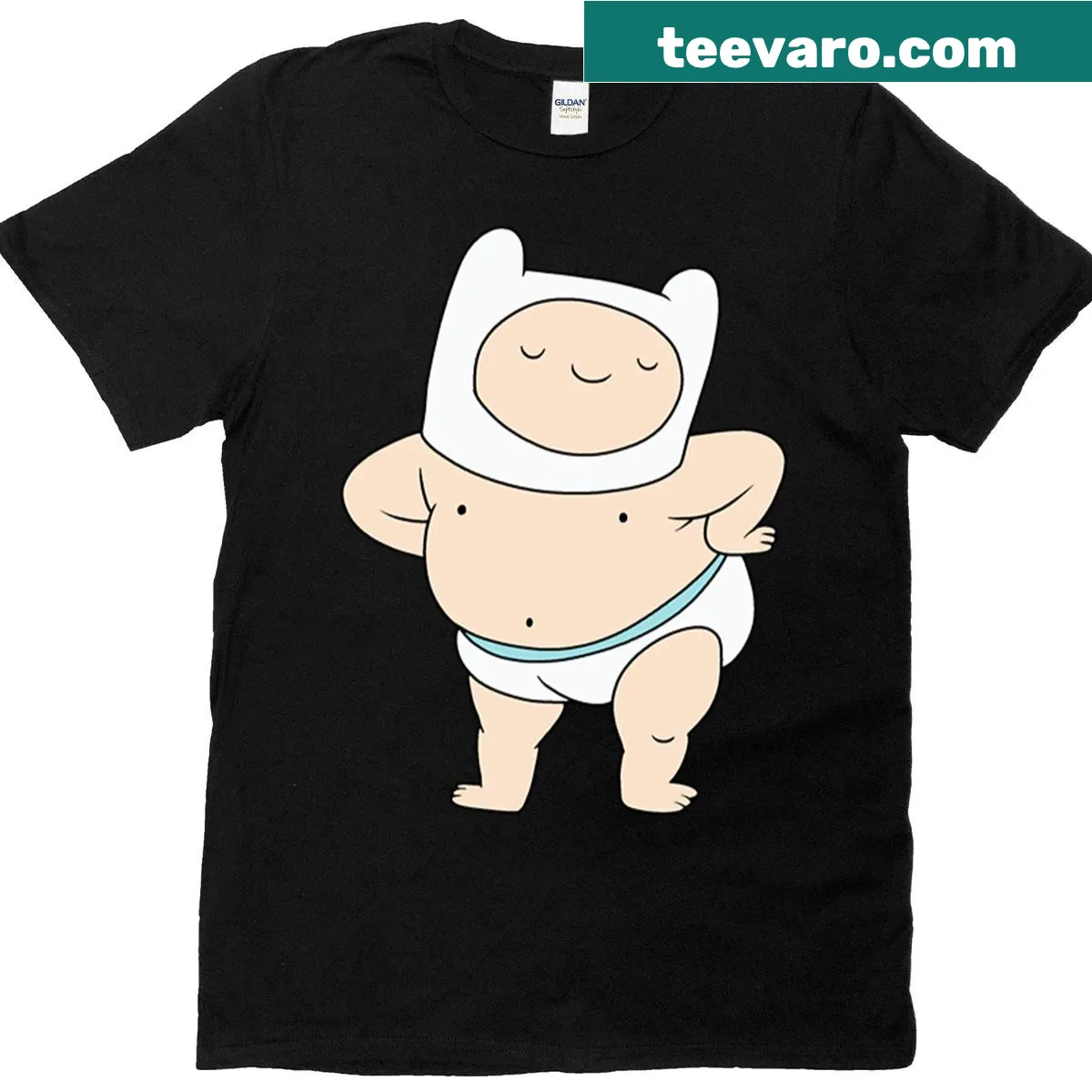 Oversized T-shirt featuring Baby Finn from Adventure Time in a playful design. — on a men's t-shirt
