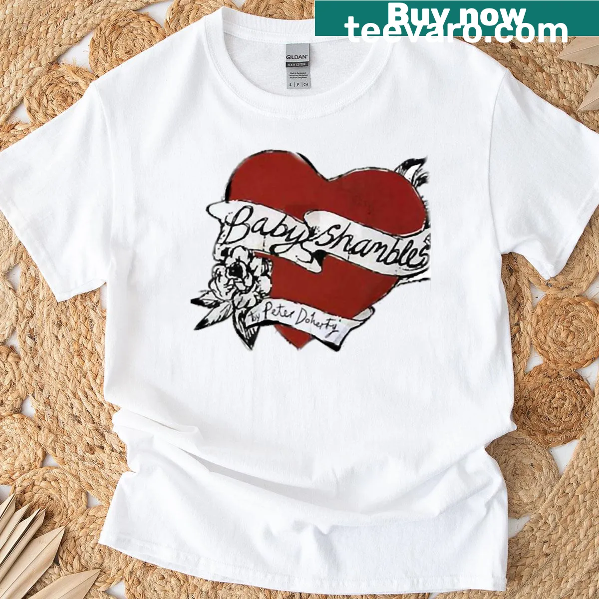 Heart tattoo design on a Babyshambles inspired T-shirt. — on a men's t-shirt