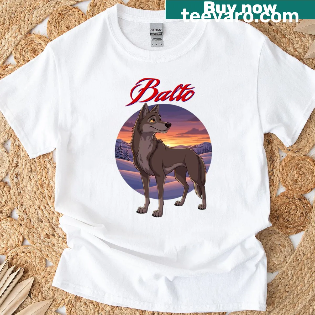 Illustration of Balto the Alaskan Husky on a T-shirt — on a men's t-shirt