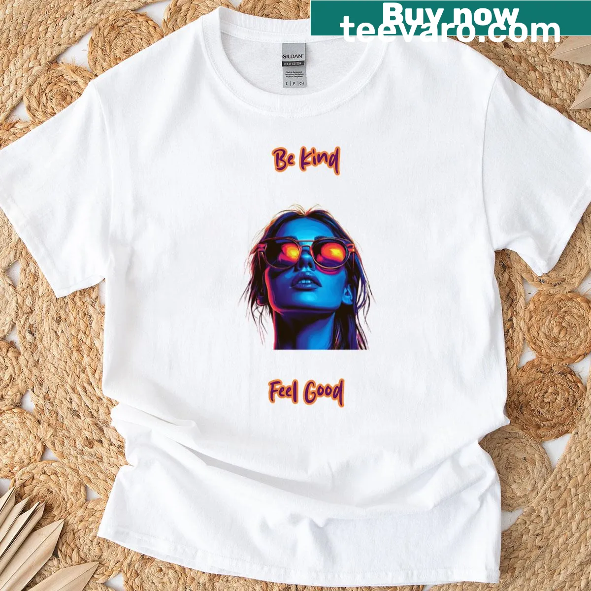 Be Kind Feel Good motivational graphic T-shirt with inviting font — on a men's t-shirt