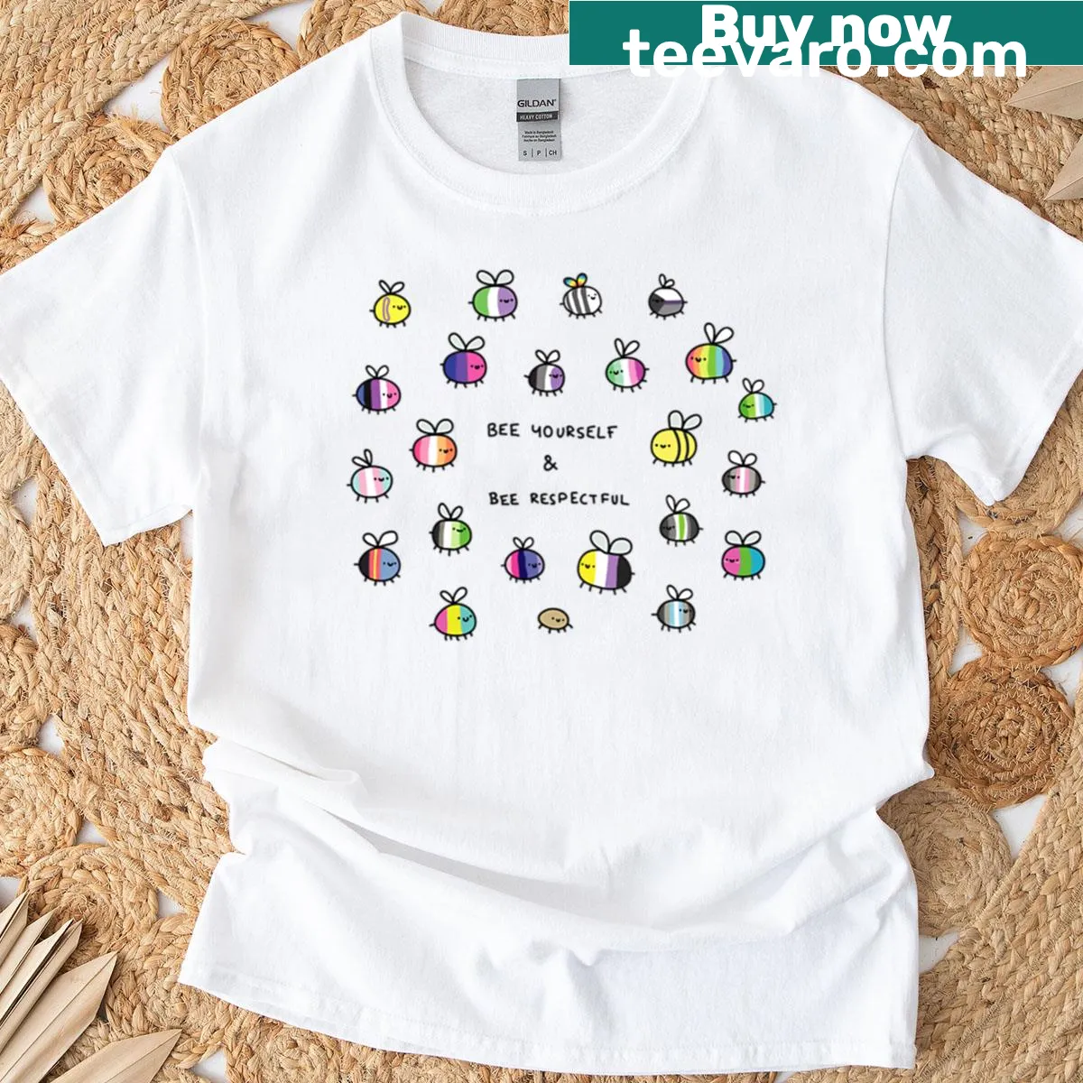 T-shirt with a positive message about being yourself and respectful — on a men's t-shirt