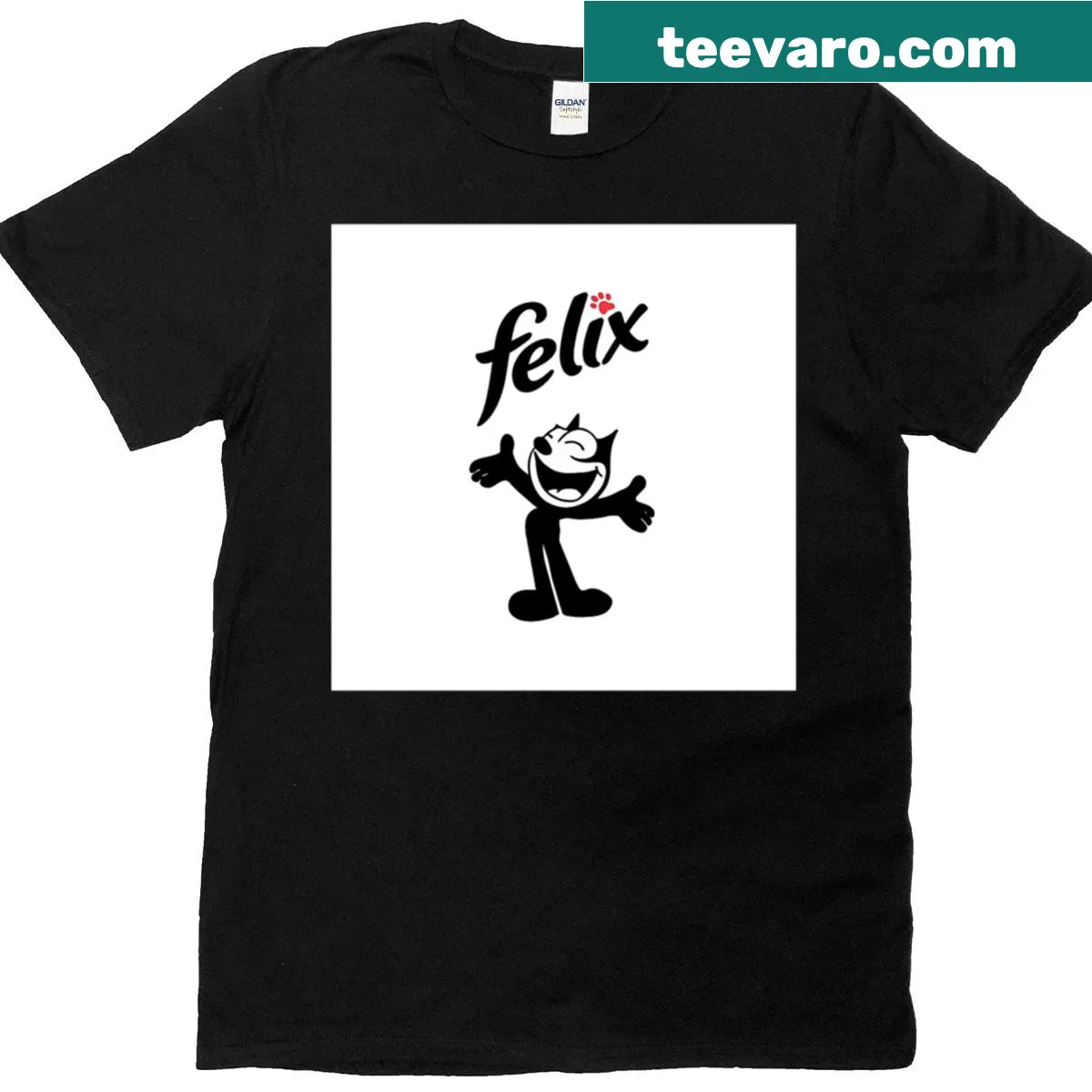 Cartoon T-shirt featuring Felix the Cat in a playful pose — on a men's t-shirt