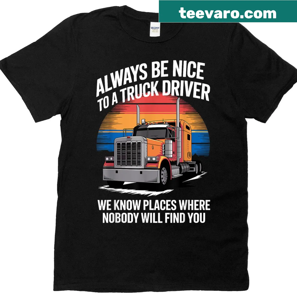Artistic truck driver t-shirt showcasing pride in the profession — on a men's t-shirt