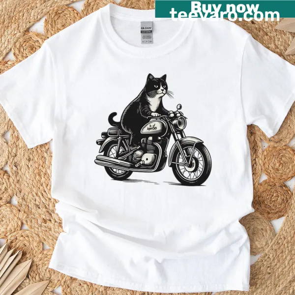 Vintage distressed biker cat graphic shirt