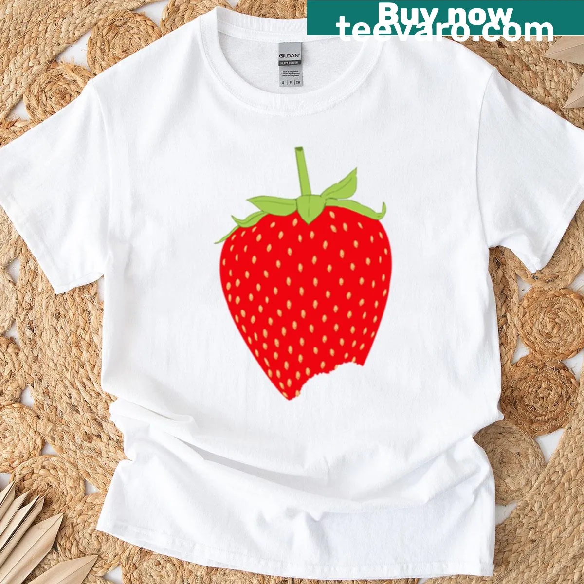 Charming bitten strawberry illustration T-shirt. — on a men's t-shirt