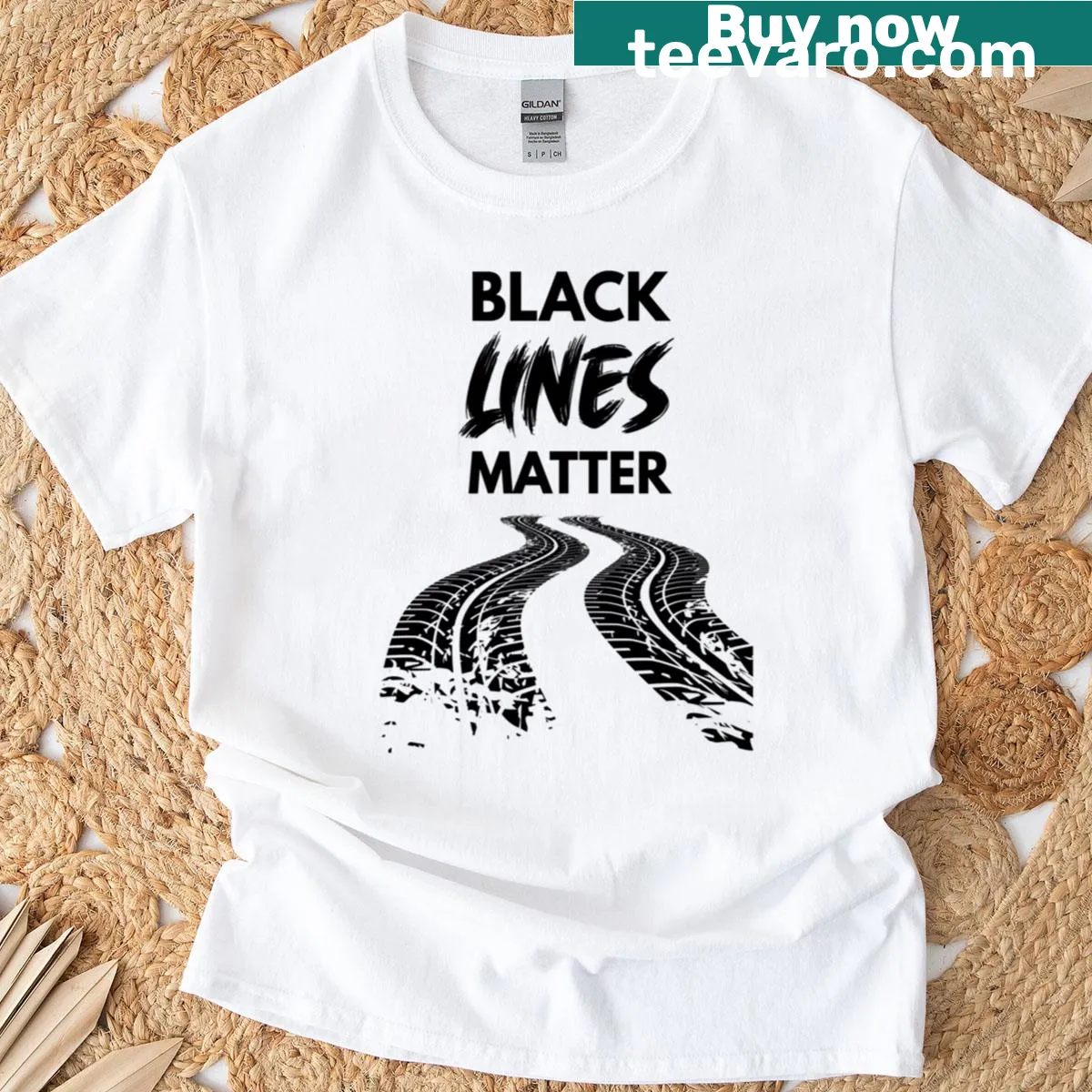 Bold T-shirt featuring the phrase 'Black Lines Matter' for car enthusiasts and racing fans. — on a men's t-shirt