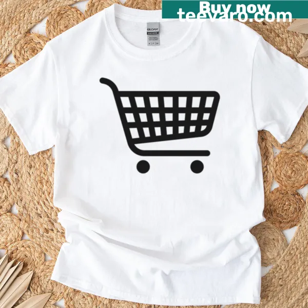 Graphic T-shirt featuring a playful shopping cart trolley illustration
