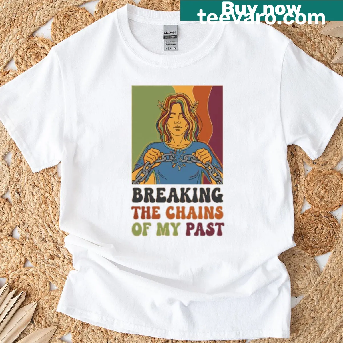 T-shirt with the phrase 'Breaking The Chains Of My Past' in bold text — on a men's t-shirt