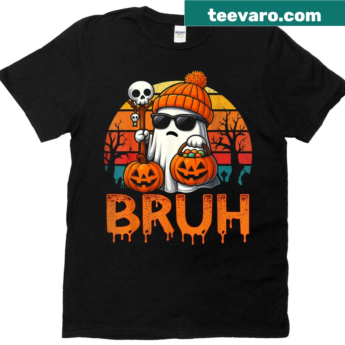 Cute cartoon ghost-themed Halloween t-shirt for kids. — on a men's t-shirt