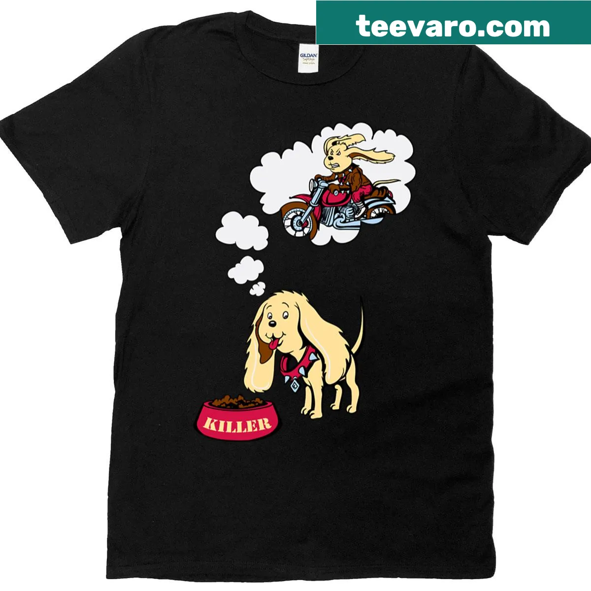 Illustration of a bunny and dog on a T-shirt — on a men's t-shirt