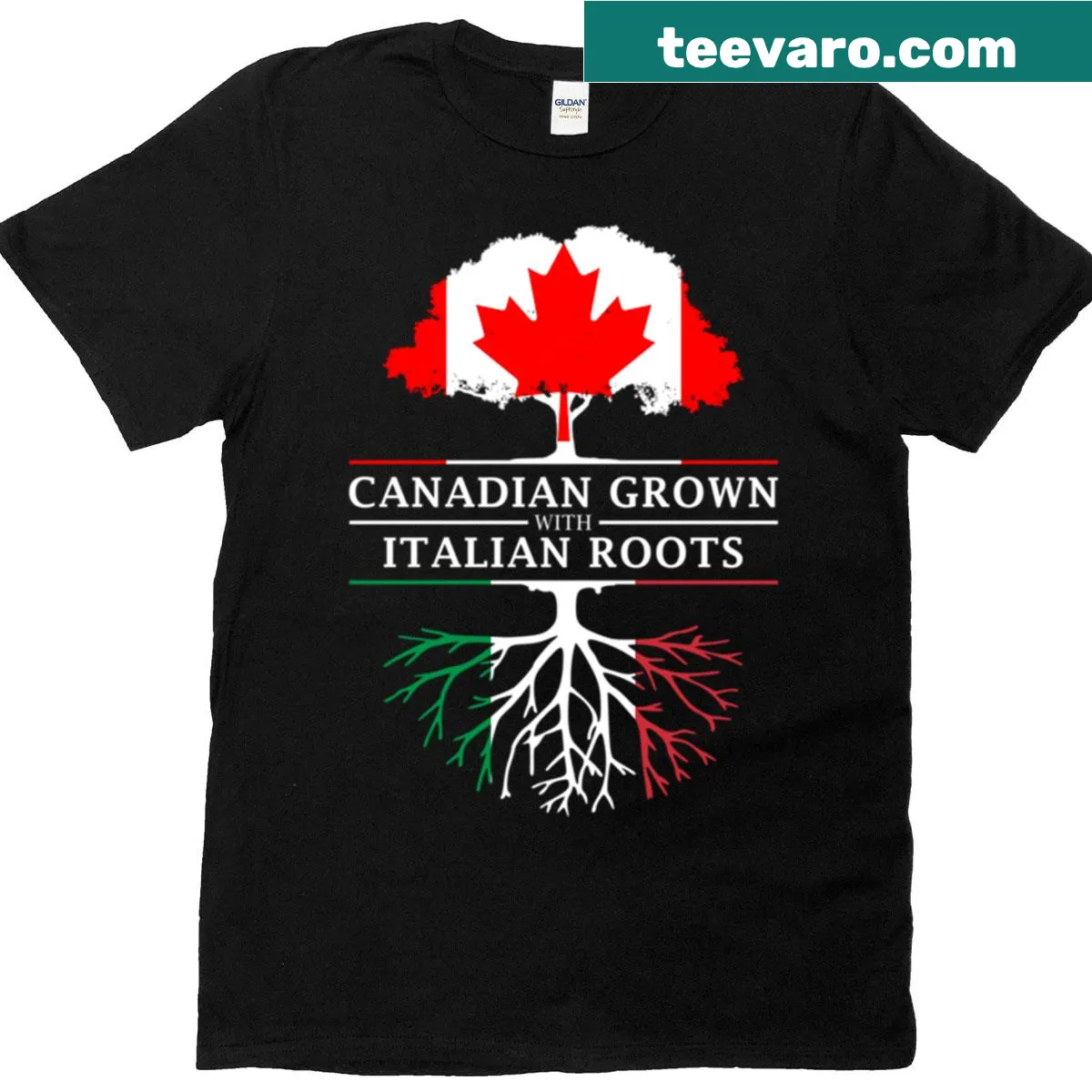 T-shirt with text about being Canadian grown and Italian roots — on a men's t-shirt