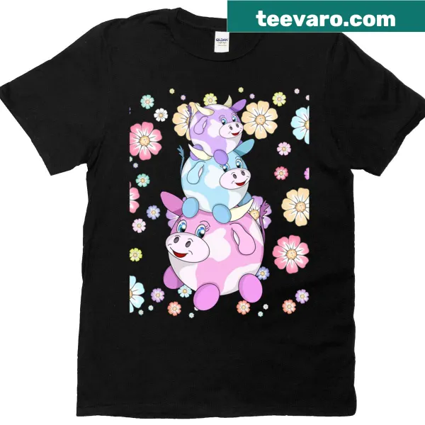 Oversized t-shirt featuring cartoon cows in a bubble design