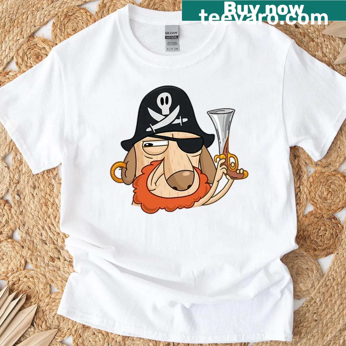 Oversized T-shirt featuring a cartoon captain graphic — on a men's t-shirt