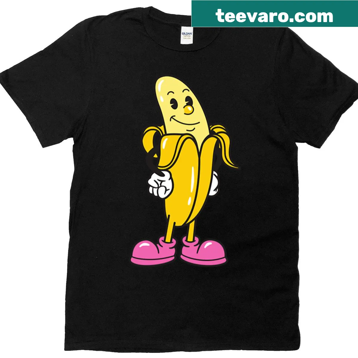 Cartoon banana character graphic on a playful t-shirt — on a men's t-shirt