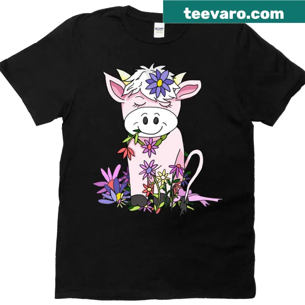 Oversized t-shirt featuring a cute cartoon cow with flowers
