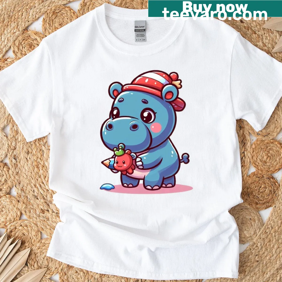Cartoon hippo graphic on a fun t-shirt — on a men's t-shirt