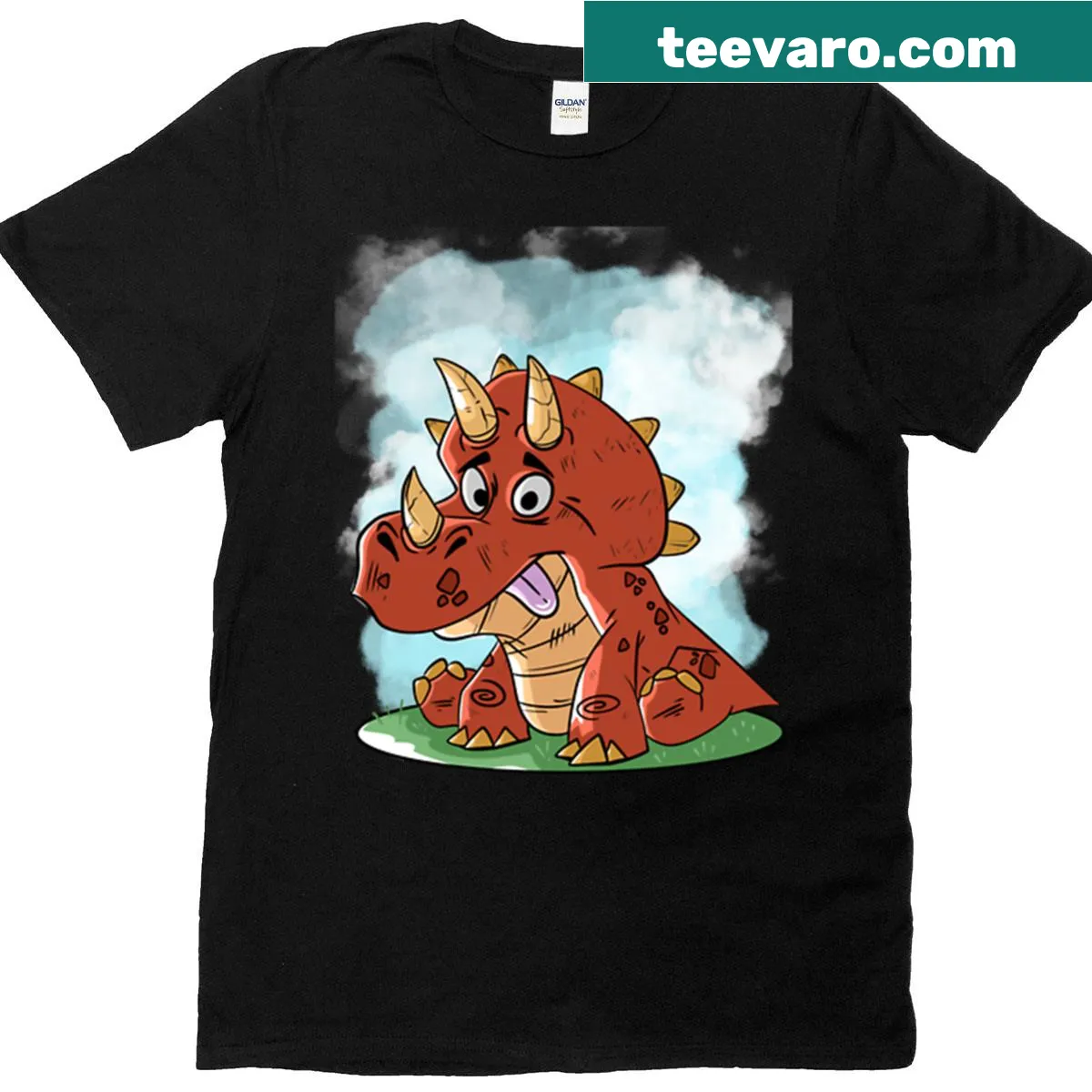Cute dinosaur illustration t-shirt for fans of fantasy — on a men's t-shirt