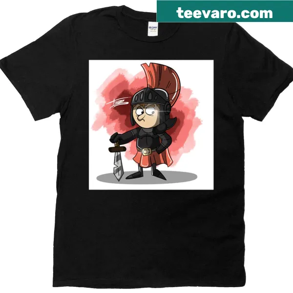 Oversized t-shirt with cartoon knight graphic and sword
