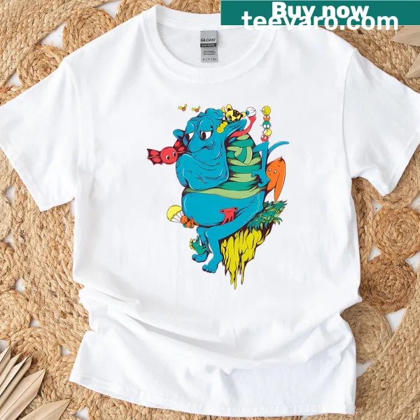 Friendly cartoon monster graphic on t-shirt