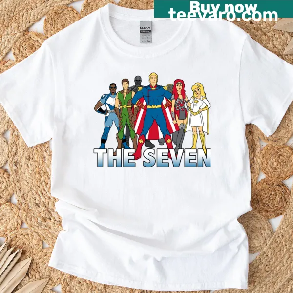 Playful cartoon number seven graphic on t-shirt