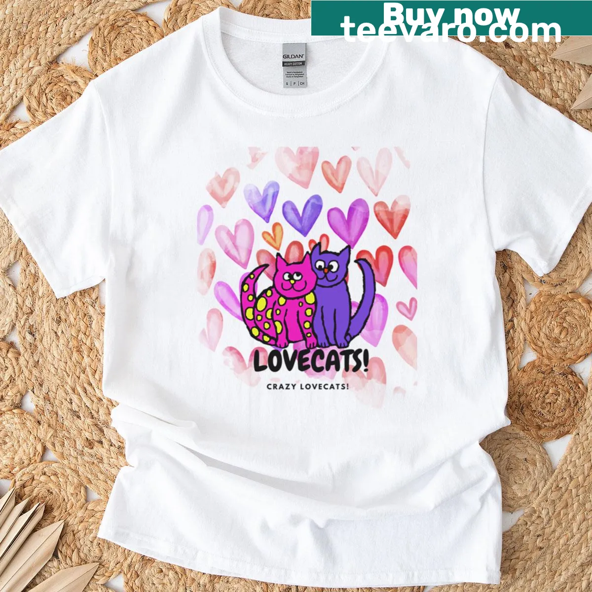 T-shirt featuring cartooned cats known as Love Cats design. — on a men's t-shirt