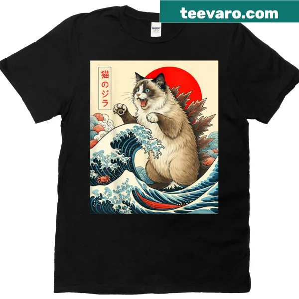 Catzilla Ragdoll cat in Japanese art style in a funny design