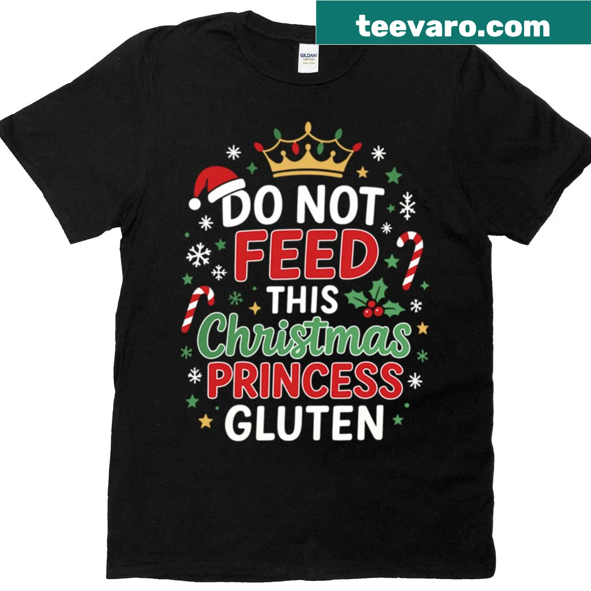 Princess graphic with gluten-free message for Christmas T-shirt — on a men's t-shirt