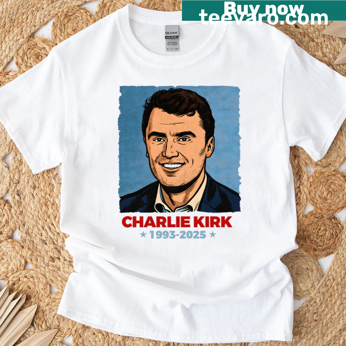 T-shirt featuring the name 'Charlie Kirk' in bold text. — on a men's t-shirt