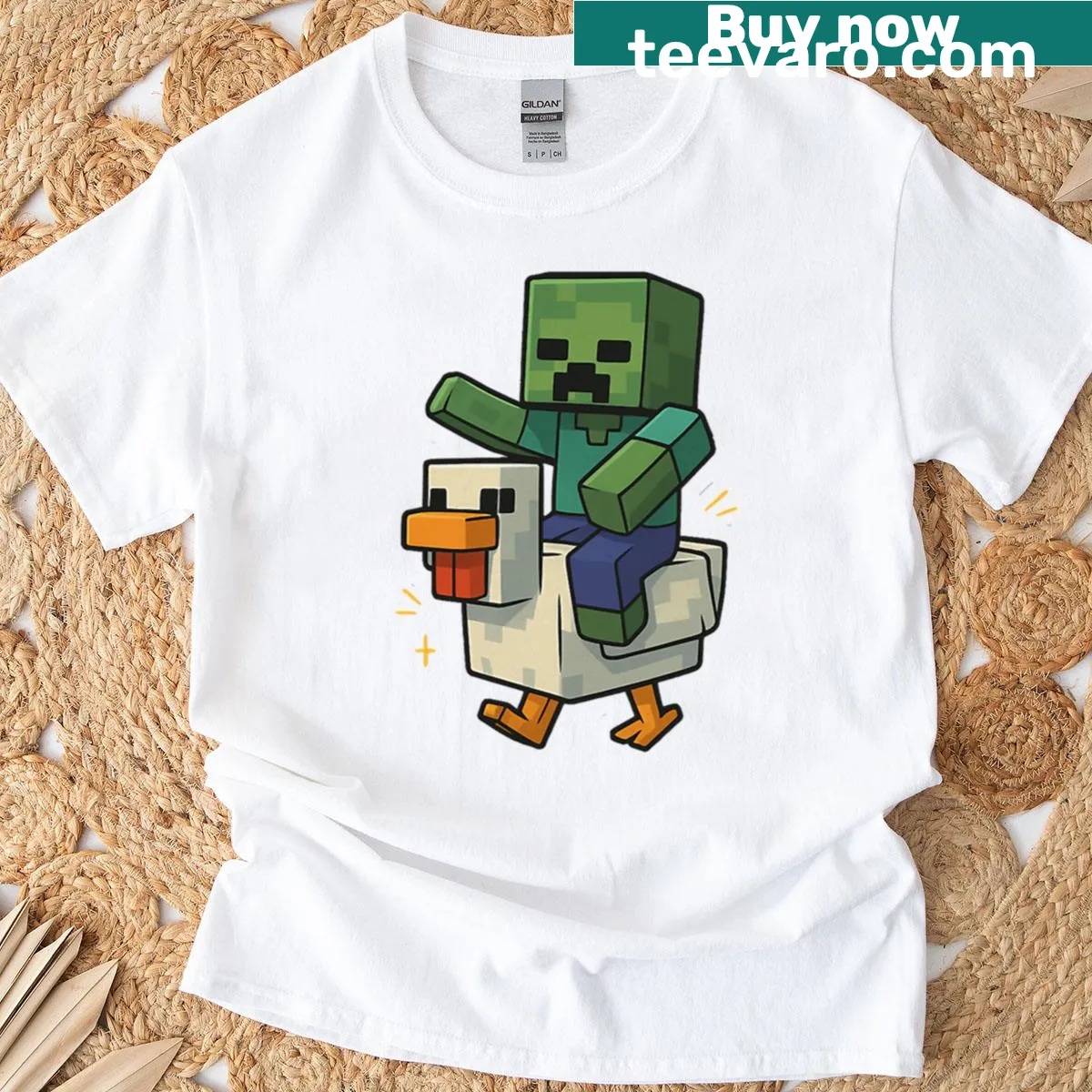 Cartoon Chicken Jockey T-shirt with playful graphic — on a men's t-shirt