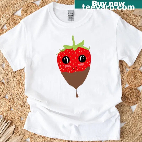 T-shirt featuring a cute graphic of chocolate dipped strawberries