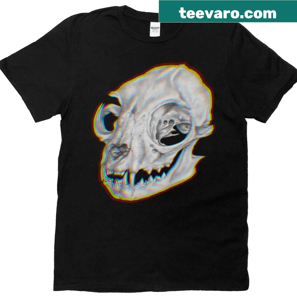 T-shirt with an illustration of a feral cat skull in an edgy style — on a men's t-shirt