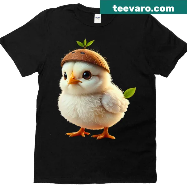 T-shirt featuring a cute tropical chick surrounded by coconut illustrations