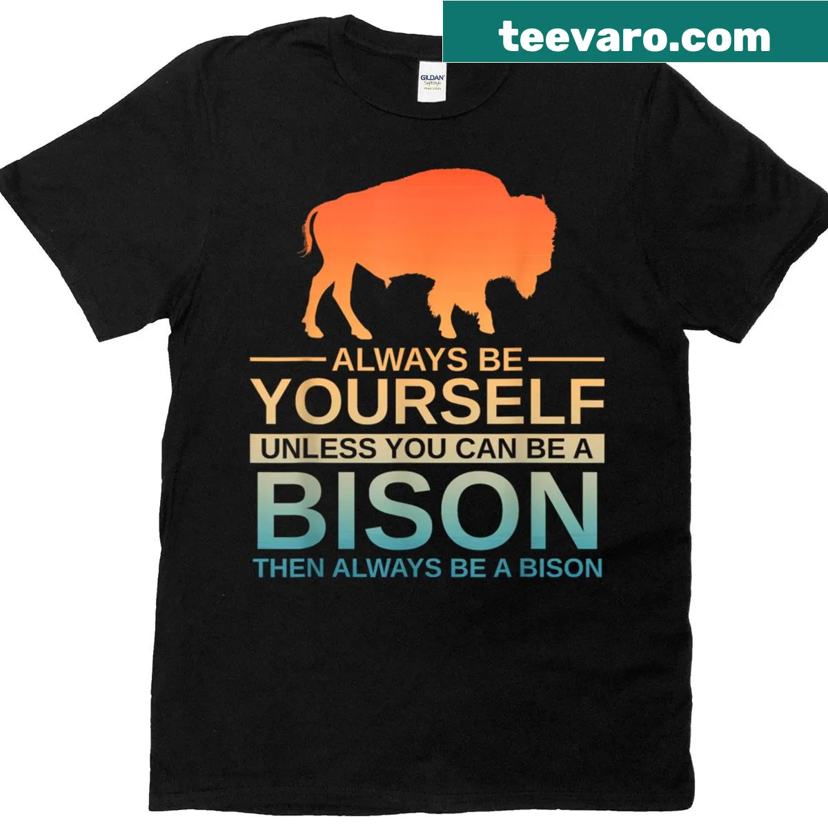 T-shirt featuring a detailed bison illustration — on a men's t-shirt