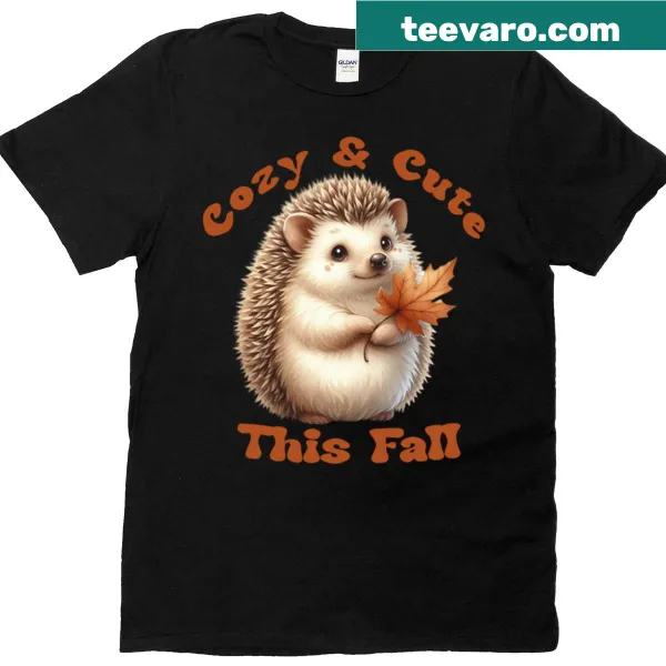 T-shirt featuring a cute hedgehog design inspired by autumn