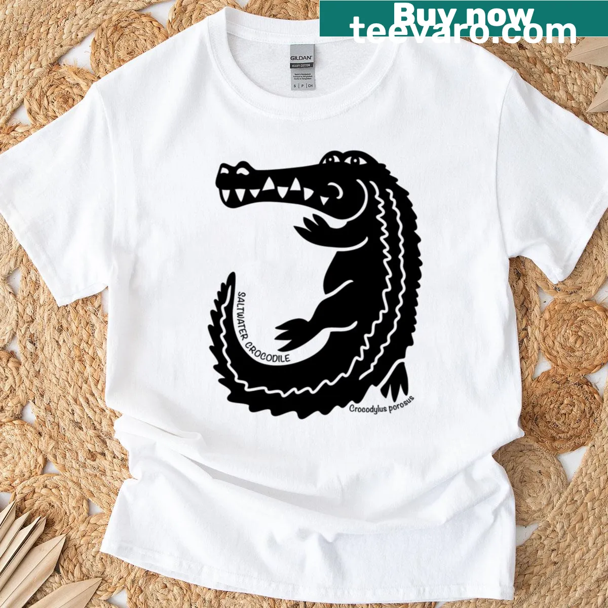 Crocodile silhouette with name featured on T-shirt — on a men's t-shirt