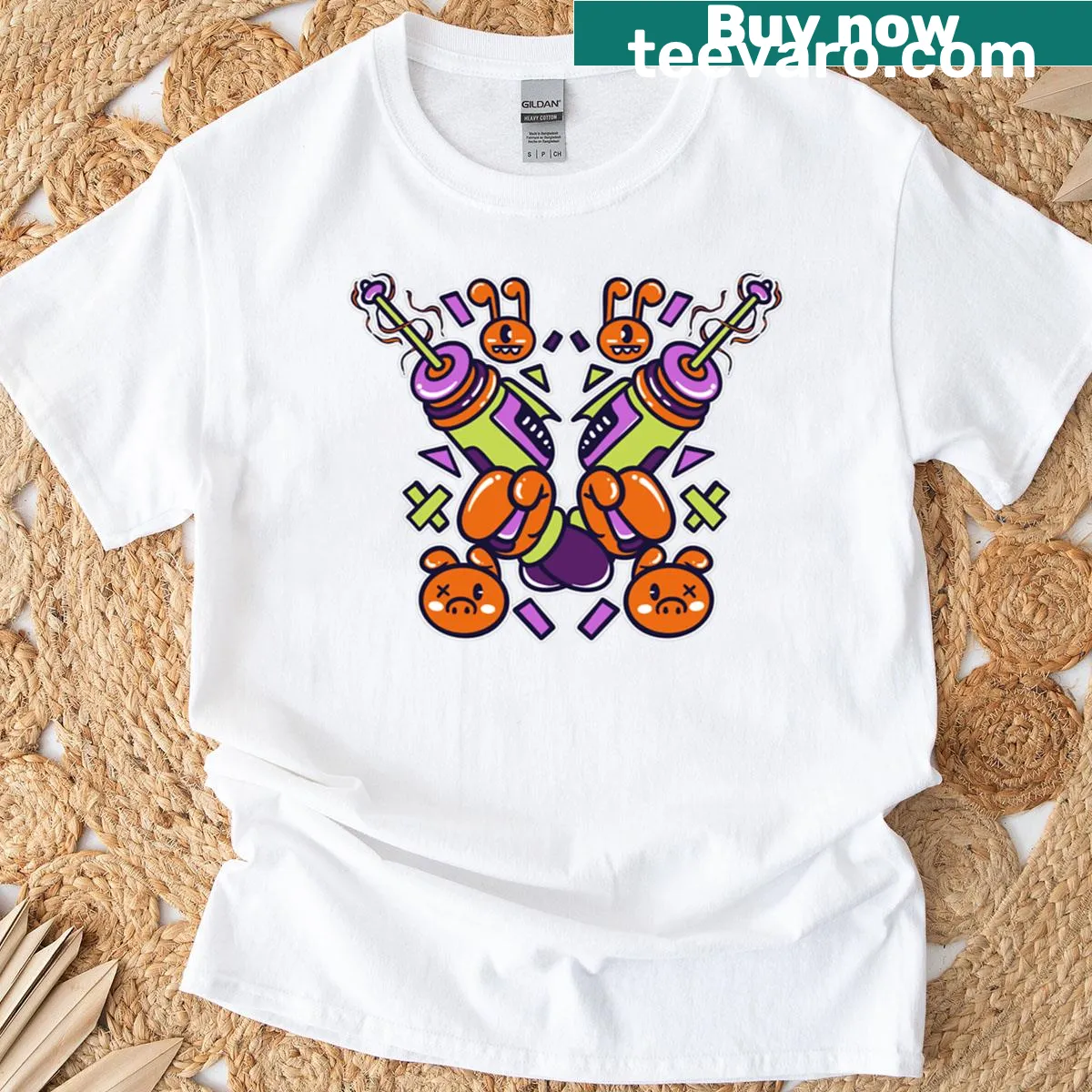 Illustrative T-shirt featuring a whimsical space graphic. — on a men's t-shirt