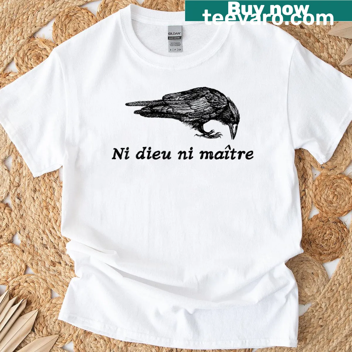 Raglan tee with provocative text 'No God No Master' — on a men's t-shirt