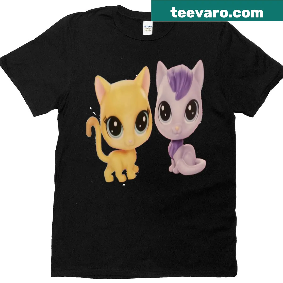 Cute t-shirt featuring a variety of cartoon cats — on a men's t-shirt