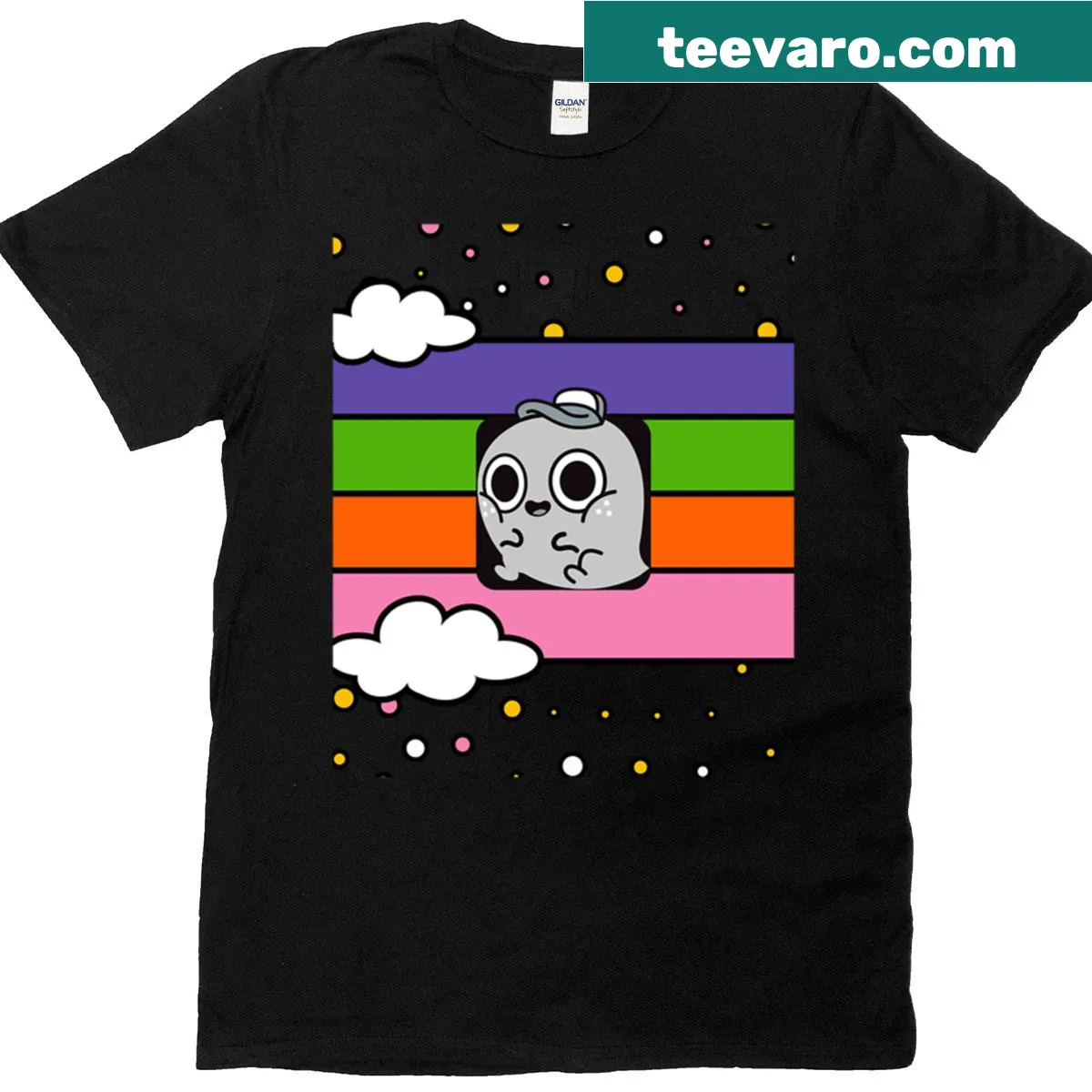 Oversized T-shirt with a cute cartoon character design — on a men's t-shirt