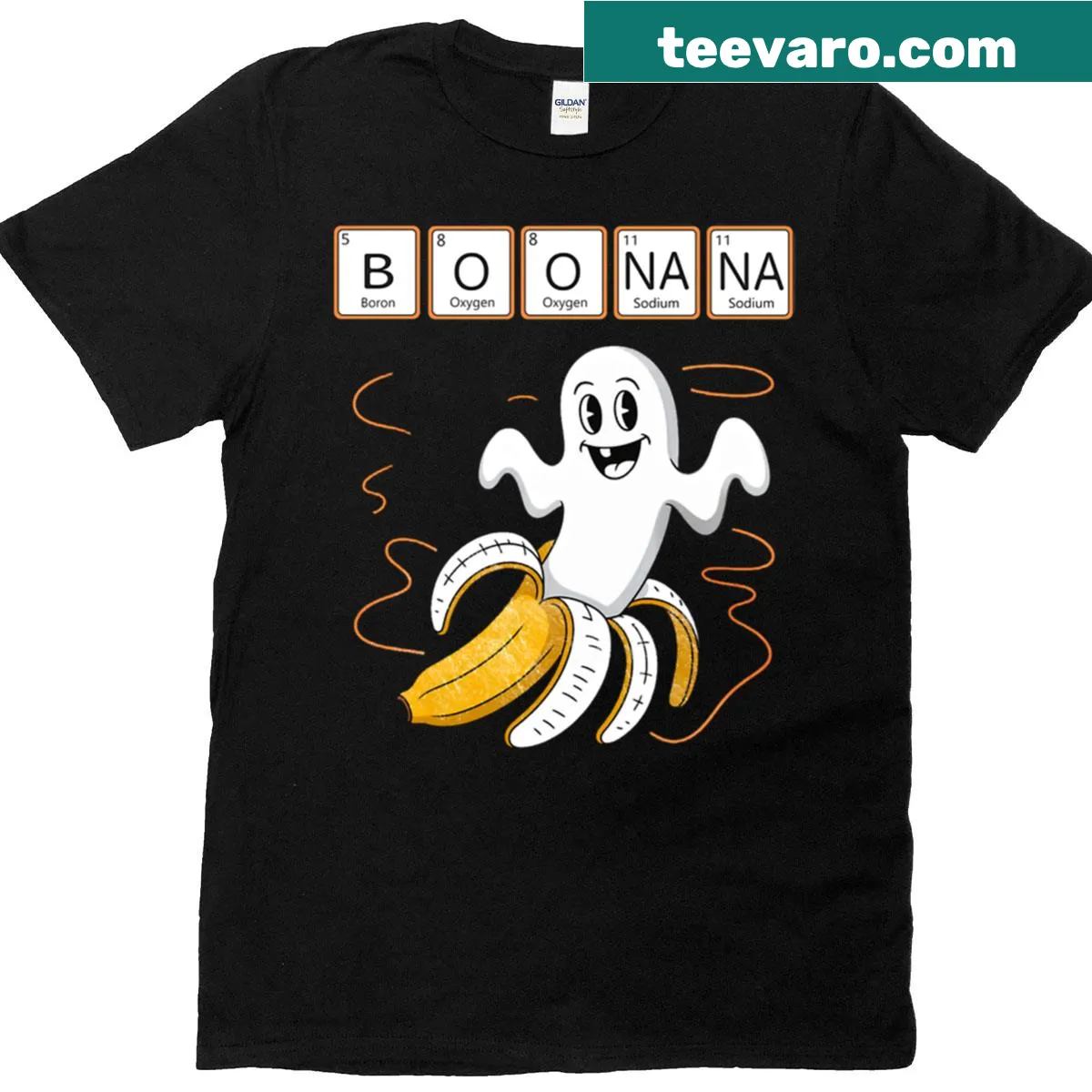 Funny T-shirt featuring a cute chemistry ghost for Halloween — on a men's t-shirt